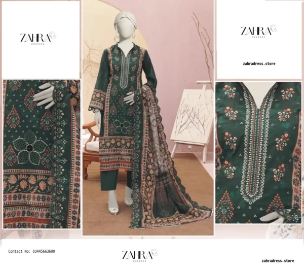 embroidered printed 3 piece suit