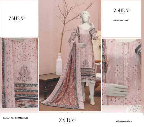 Embroidered printed 3 piece suit