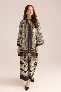 2 Pcs Women's Stitched Swiss Lawn Printed Shirt And Trouser