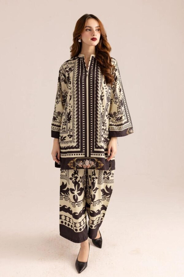 2 Pcs Women's Stitched Swiss Lawn Printed Shirt And Trouser