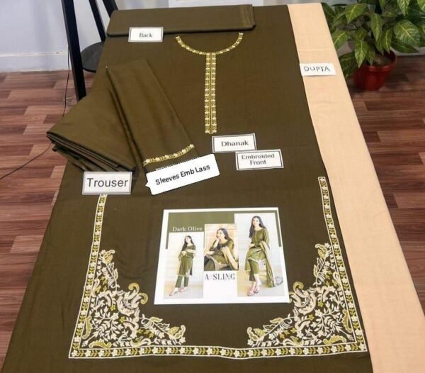 3 Piecs Women's Unstitched Embroidered Suit - Image 2